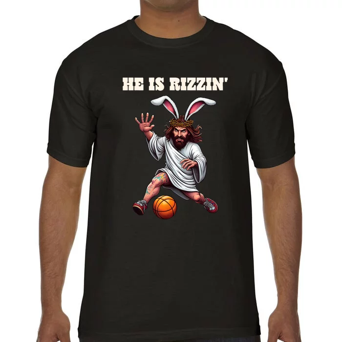 He Is Rizzen Funny Easter Bunny Ear Jesus Playing Basketball Comfort Colors T-Shirt