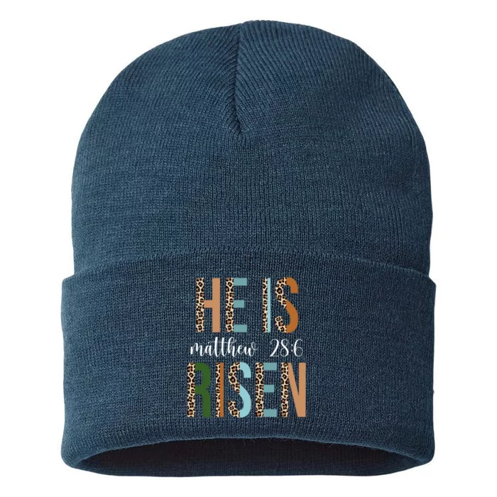 He Is Risen Matthew Bible Verse Sustainable Knit Beanie