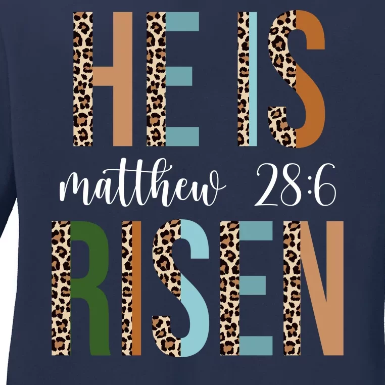 He Is Risen Matthew Bible Verse Ladies Long Sleeve Shirt