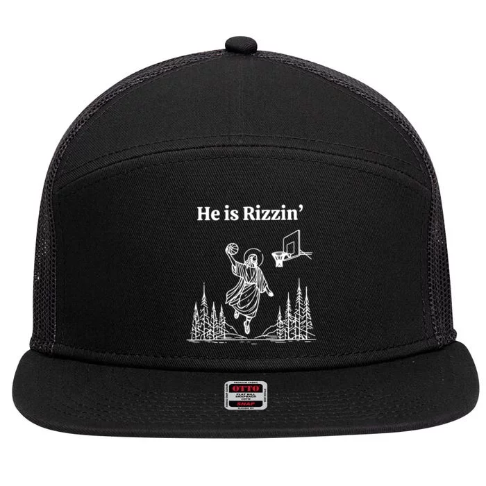 He Is Rizzin Basketball Christian Religious Funny 7 Panel Mesh Trucker Snapback Hat