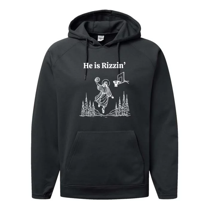 He Is Rizzin Basketball Christian Religious Funny Performance Fleece Hoodie