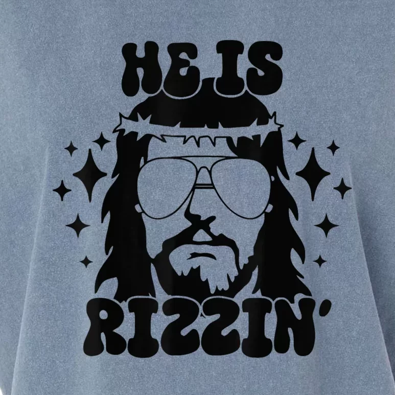 He Is Rizzin Funny Easter Day Retro Christian Religious Garment-Dyed Women's Muscle Tee