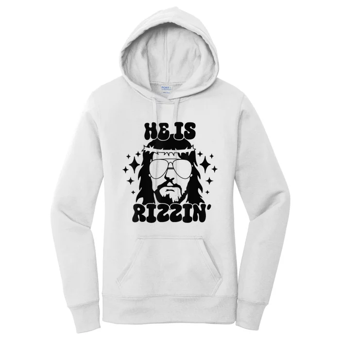 He Is Rizzin Funny Easter Day Retro Christian Religious Women's Pullover Hoodie