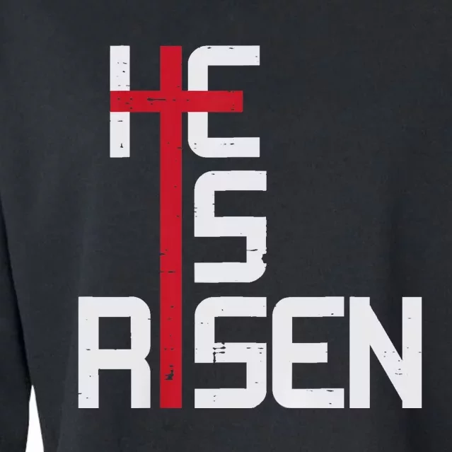 He Is Risen Cross Jesus Easter Christian Religious Men Teens Cropped Pullover Crew