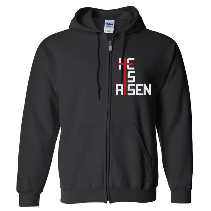 He Is Risen Cross Jesus Easter Christian Religious Men Teens Full Zip Hoodie