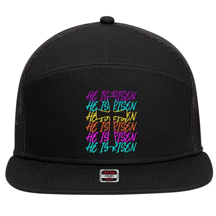 He Is Risen Jesus Cross Religious Christian Easter Day 7 Panel Mesh Trucker Snapback Hat