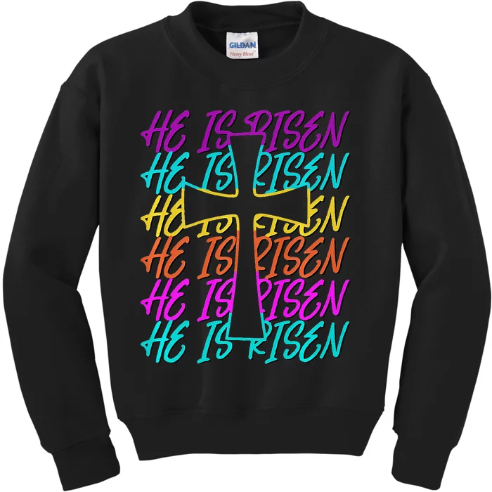 He Is Risen Jesus Cross Religious Christian Easter Day Kids Sweatshirt