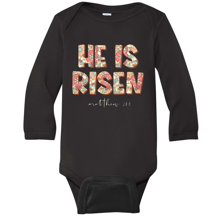 He Is Risen Easter Christian Cross Baby Long Sleeve Bodysuit