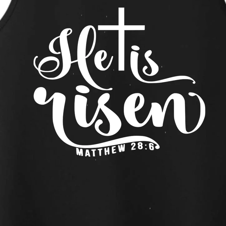 He Is Risen Matthew 28:6 Easter Cross Performance Tank