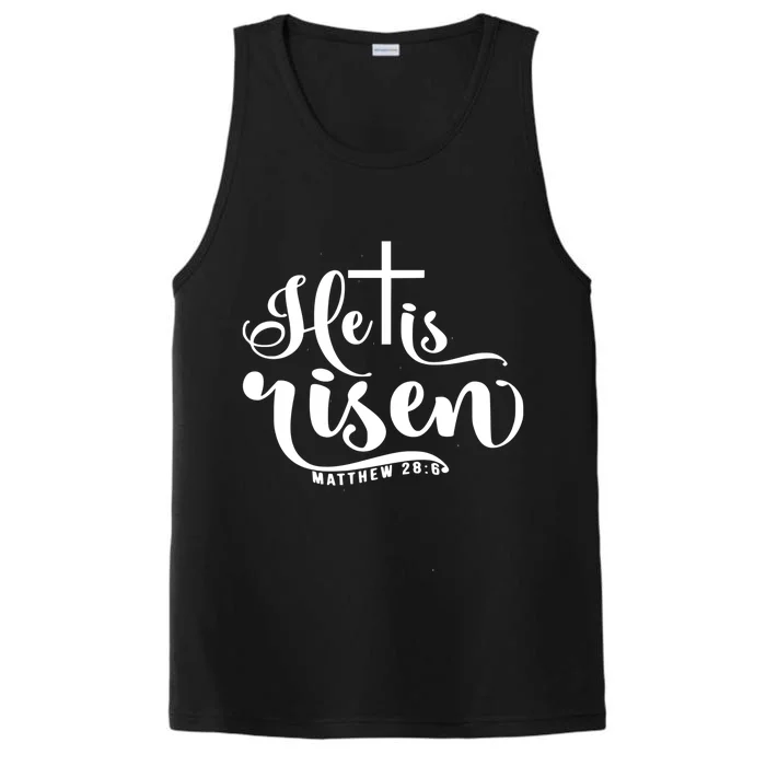 He Is Risen Matthew 28:6 Easter Cross Performance Tank