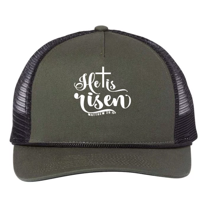 He Is Risen Matthew 28:6 Easter Cross Retro Rope Trucker Hat Cap