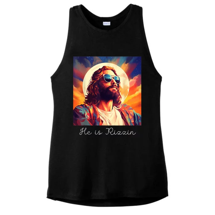 He Is Rizzin Jesus Is Rizzen Ladies Tri-Blend Wicking Tank