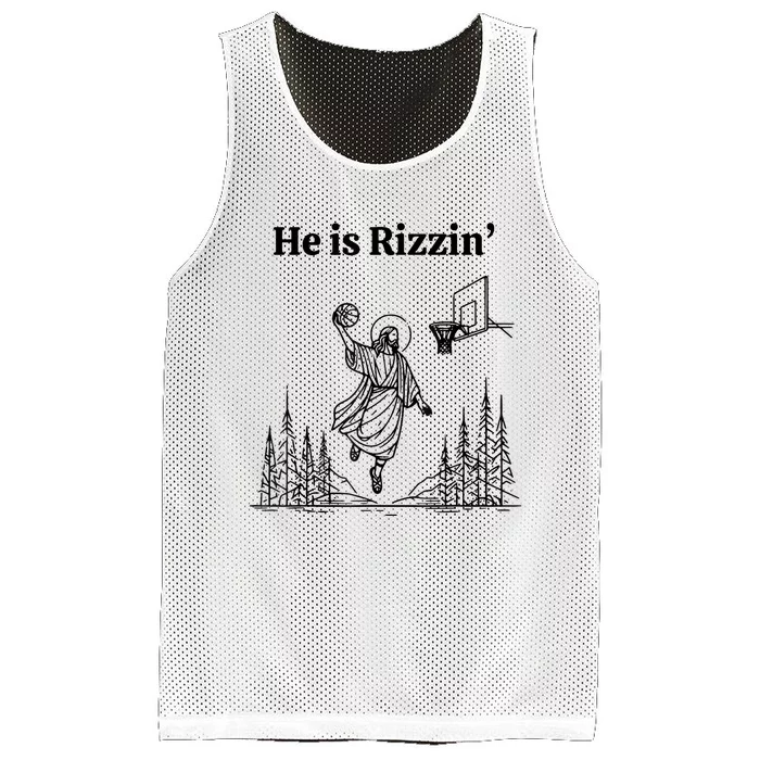 He Is Rizzin Funny Jesus Playing Basketball Mesh Reversible Basketball Jersey Tank