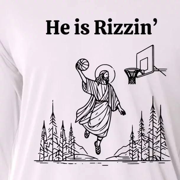 He Is Rizzin Funny Jesus Playing Basketball Cooling Performance Long Sleeve Crew