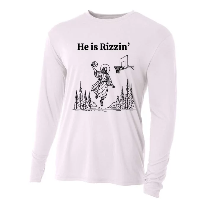 He Is Rizzin Funny Jesus Playing Basketball Cooling Performance Long Sleeve Crew