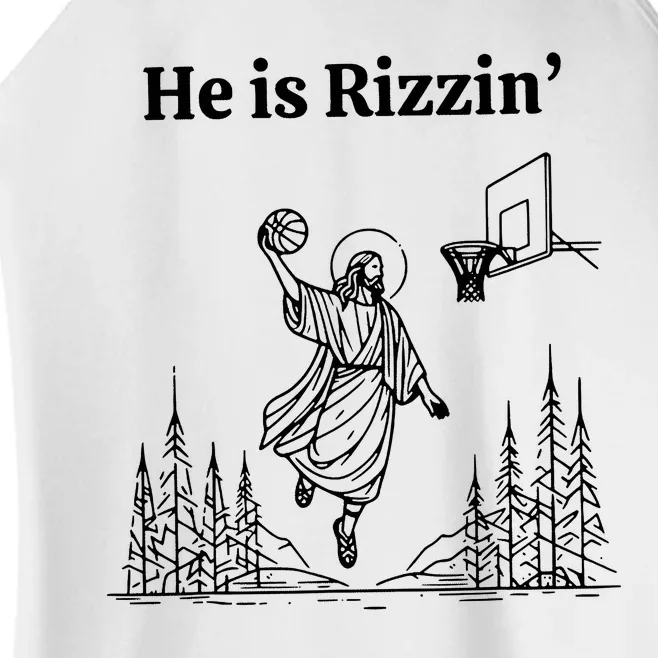 He Is Rizzin Funny Basketball Retro Christian Religious Women’s Perfect Tri Rocker Tank