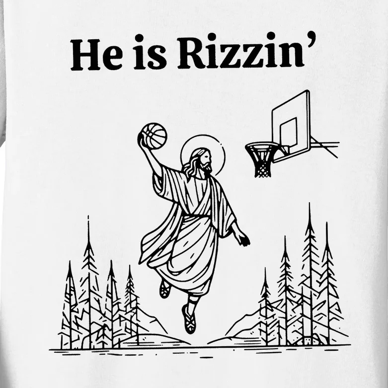 He Is Rizzin Funny Basketball Retro Christian Religious Kids Long Sleeve Shirt