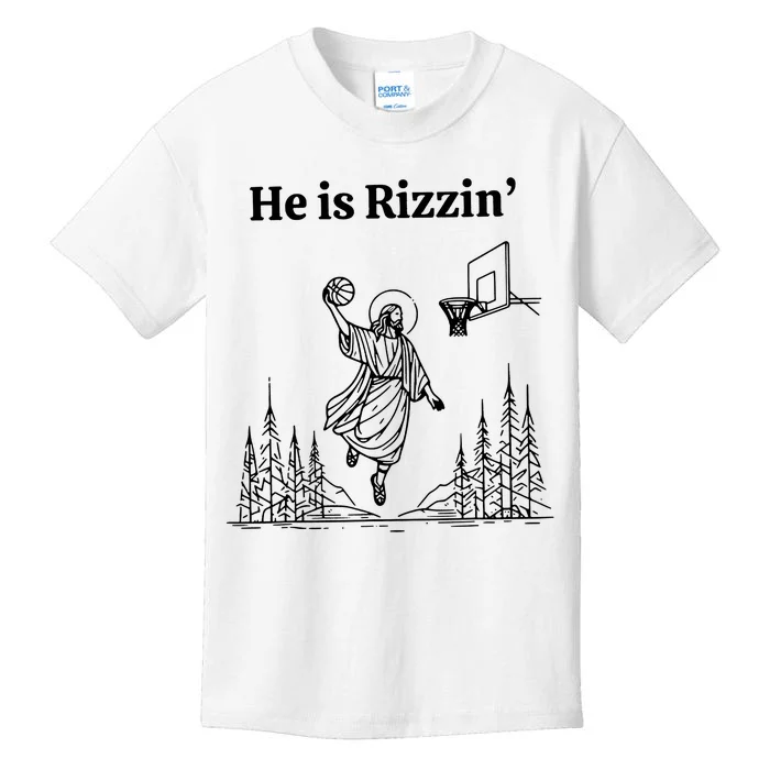 He Is Rizzin Funny Basketball Retro Christian Religious Kids T-Shirt