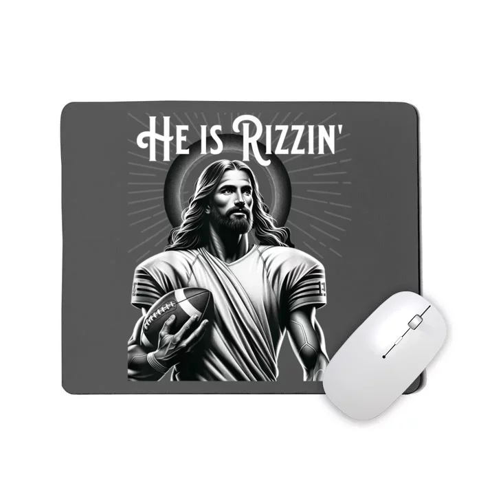 He Is Rizzin Jesus Playing Football Funny Sports Rizz Mousepad