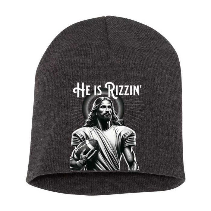 He Is Rizzin Jesus Playing Football Funny Sports Rizz Short Acrylic Beanie