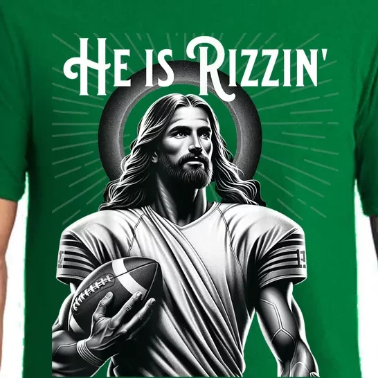 He Is Rizzin Jesus Playing Football Funny Sports Rizz Pajama Set