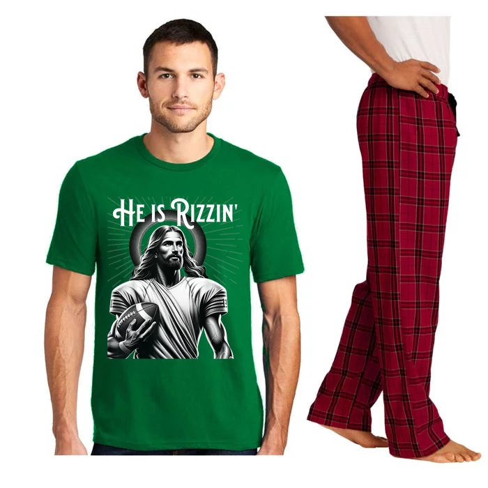 He Is Rizzin Jesus Playing Football Funny Sports Rizz Pajama Set