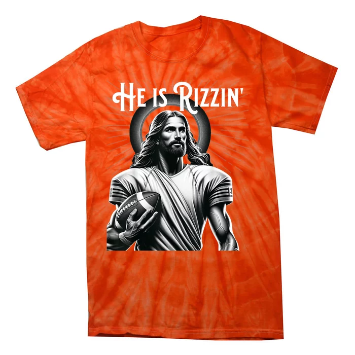 He Is Rizzin Jesus Playing Football Funny Sports Rizz Tie-Dye T-Shirt