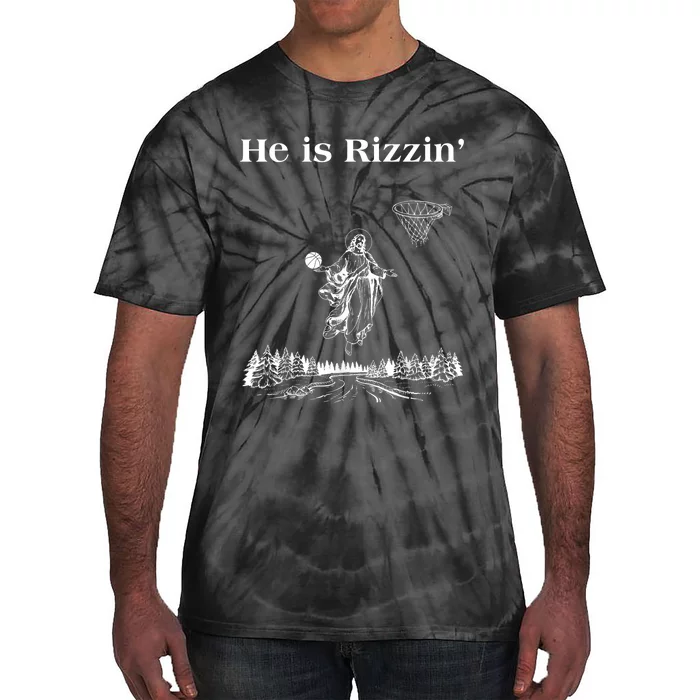 He Is Rizzin Funny Basketball Retro Christian Religious Tie-Dye T-Shirt