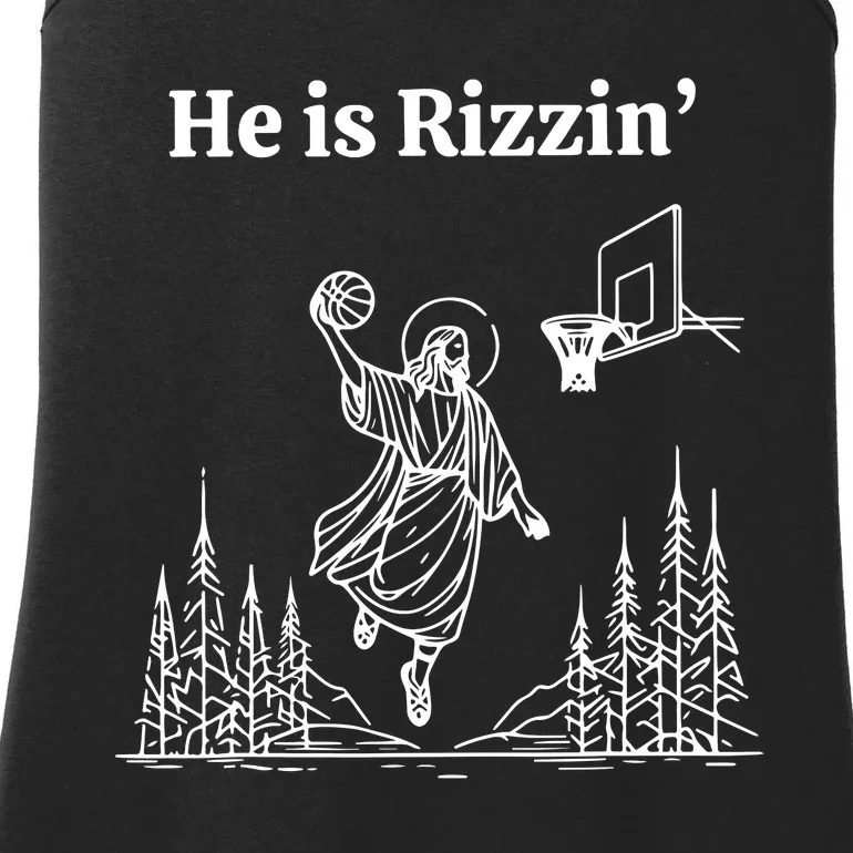 He Is Rizzin Funny Basketball Retro Christian Religious Ladies Essential Tank