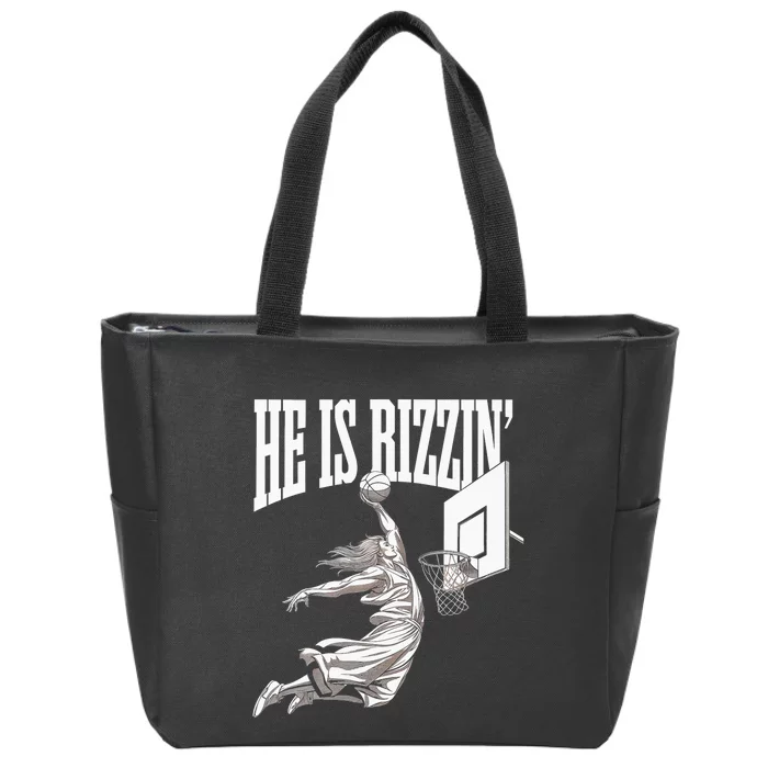 He Is Rizzin Basketball Jesus Dunk Memes Humor Zip Tote Bag