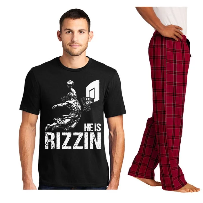 He Is Rizzin Funny Jesus Playing Basketball Meme Pajama Set