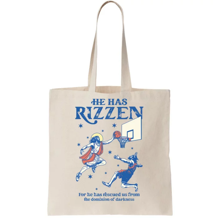 He Is Rizzin Funny Easter Day Jesus Playing Basketball Tote Bag