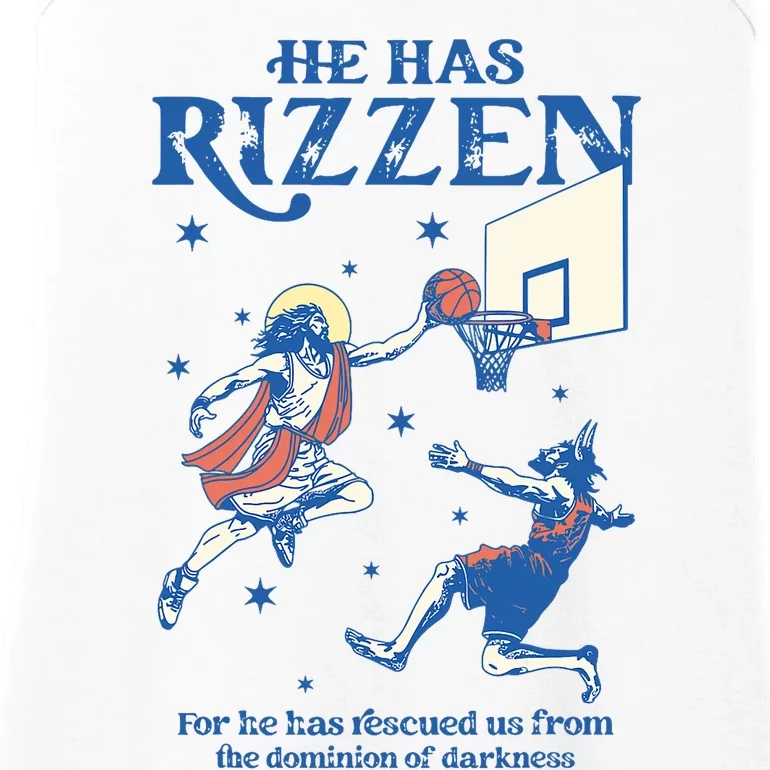 He Is Rizzin Funny Easter Day Jesus Playing Basketball Ladies Essential Tank