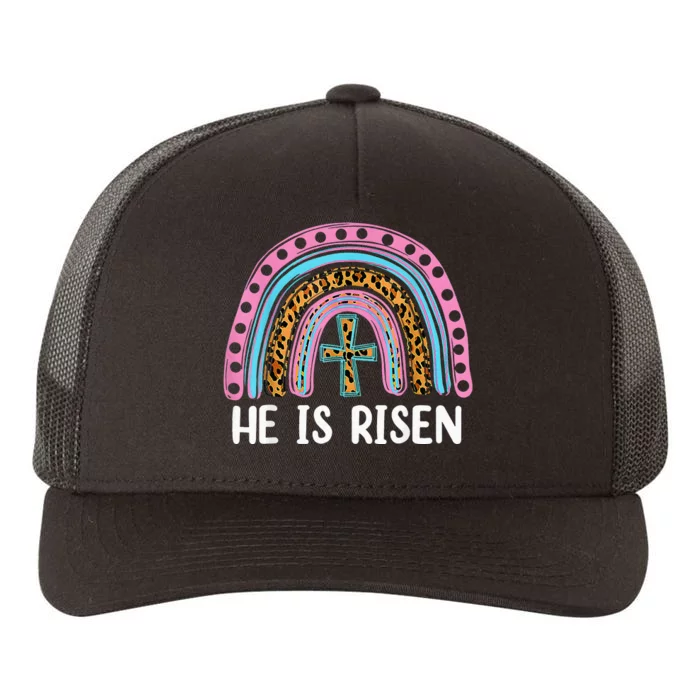 He Is Risen Leopard Rainbow Jesus Christian Happy Easter Day Yupoong Adult 5-Panel Trucker Hat