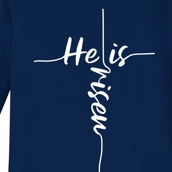 He Is Risen Easter Day Jesus Cross Religious Christian Bible Gift Baby Long Sleeve Bodysuit