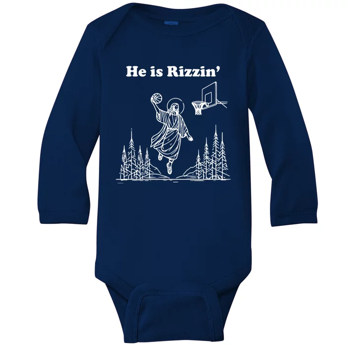 He Is Rizzin Funny Easter Humor Christian Baby Long Sleeve Bodysuit