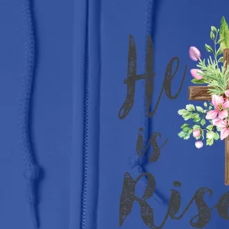 He Is Risen Floral Cross Vintage Happy Easter Day Gift Full Zip Hoodie