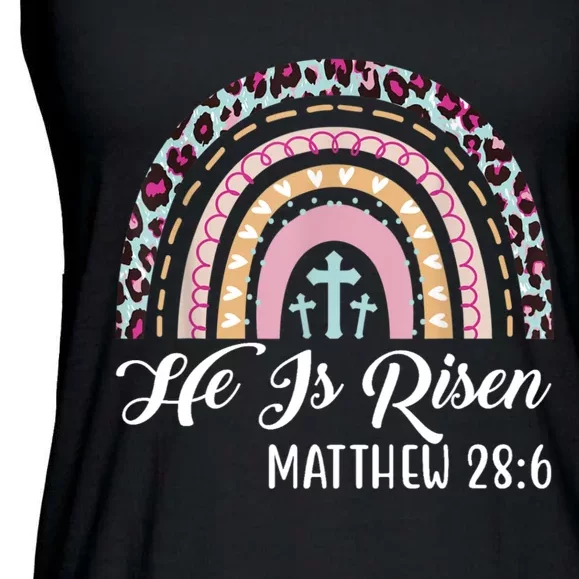 He Is Risen Rainbow Leopard Happy Easter Day Christian Jesus Ladies Essential Flowy Tank