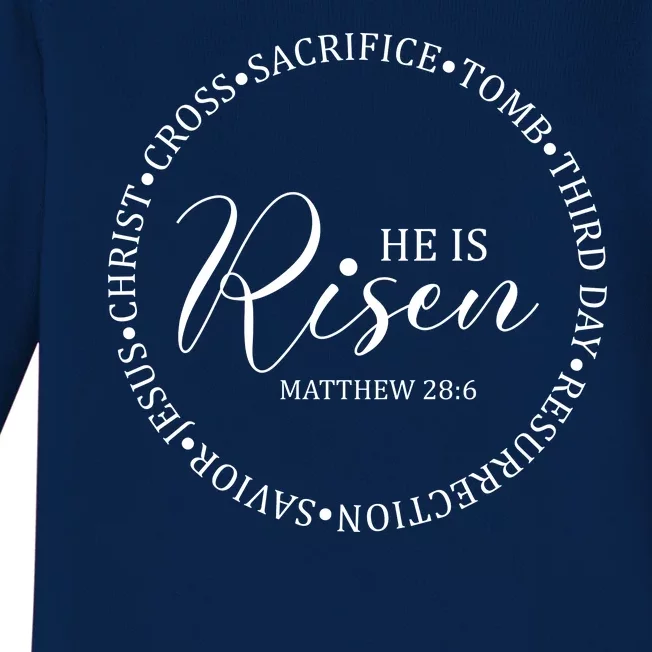 He Is Risen Matthew Easter Verse Baby Long Sleeve Bodysuit