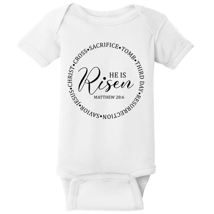 He Is Risen Matthew Easter Verse Baby Bodysuit