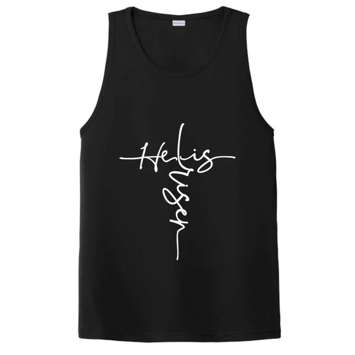 He Is Risen With White Text Funny Easter Day Performance Tank