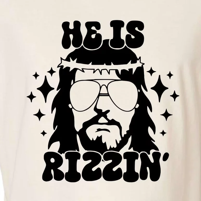 He Is Rizzin Funny Easter Day Retro Christian Religious Garment-Dyed Women's Muscle Tee