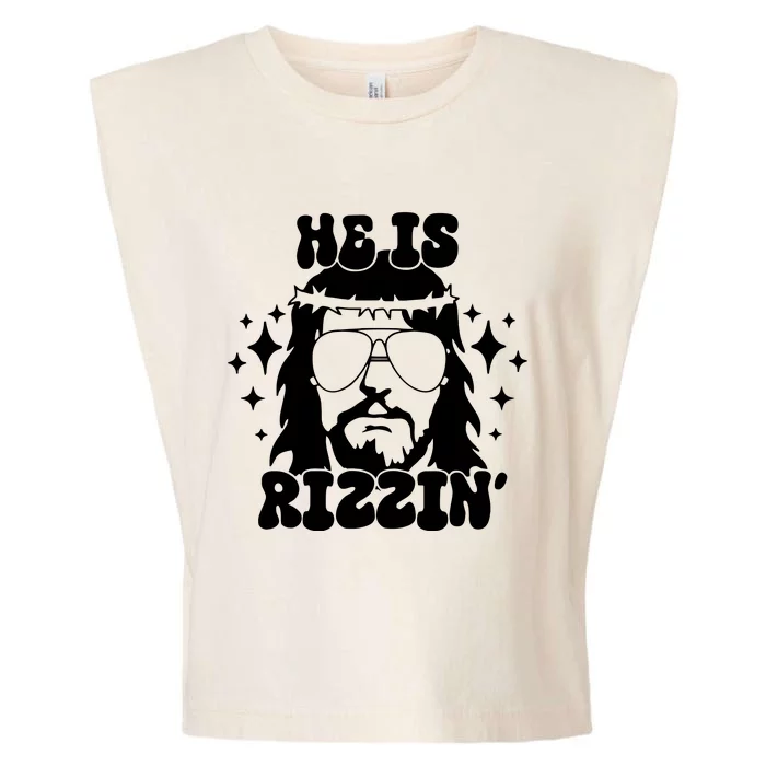 He Is Rizzin Funny Easter Day Retro Christian Religious Garment-Dyed Women's Muscle Tee