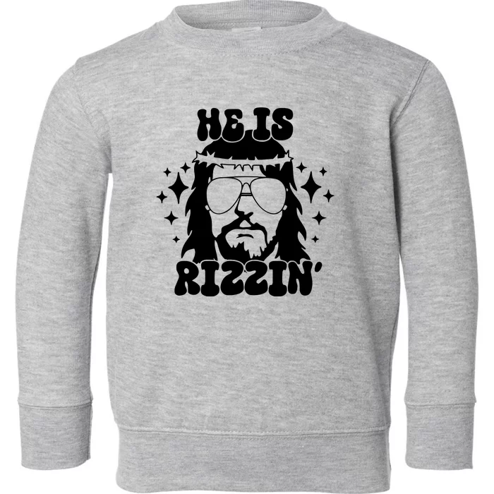 He Is Rizzin Funny Easter Day Retro Christian Religious Toddler Sweatshirt