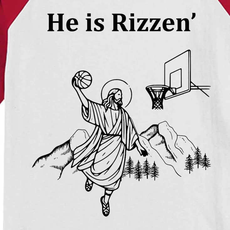 He Is Rizzen Jesus Christ He Has Risen Basketball Dunking Kids Colorblock Raglan Jersey