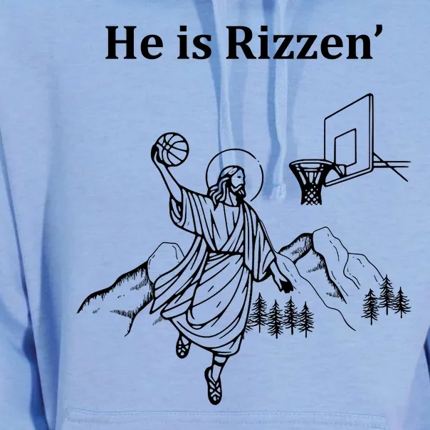 He Is Rizzen Jesus Christ He Has Risen Basketball Dunking Unisex Surf Hoodie