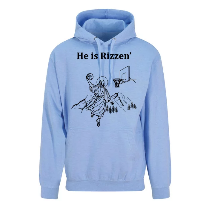 He Is Rizzen Jesus Christ He Has Risen Basketball Dunking Unisex Surf Hoodie