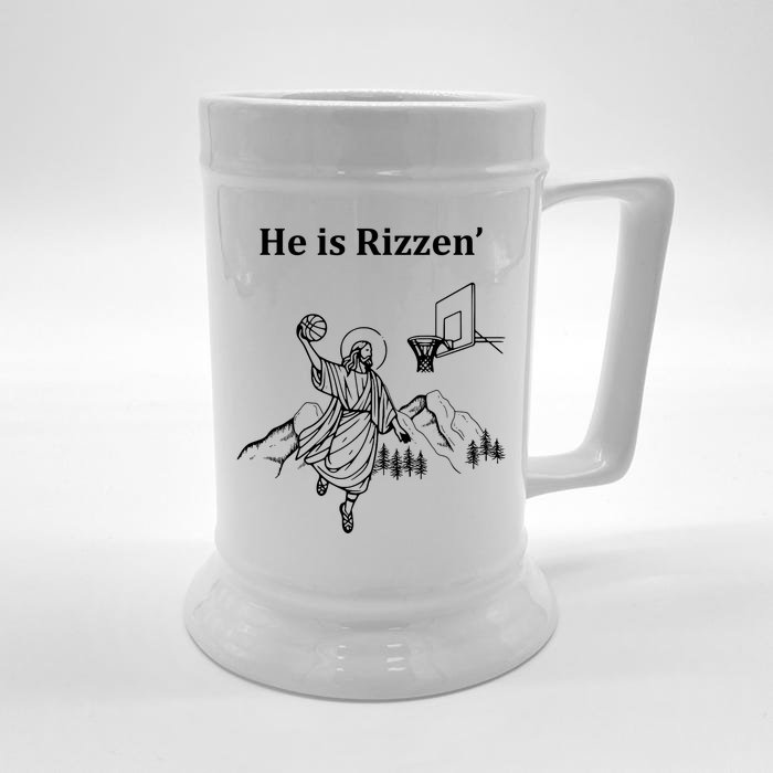 He Is Rizzen Jesus Christ He Has Risen Basketball Dunking Front & Back Beer Stein