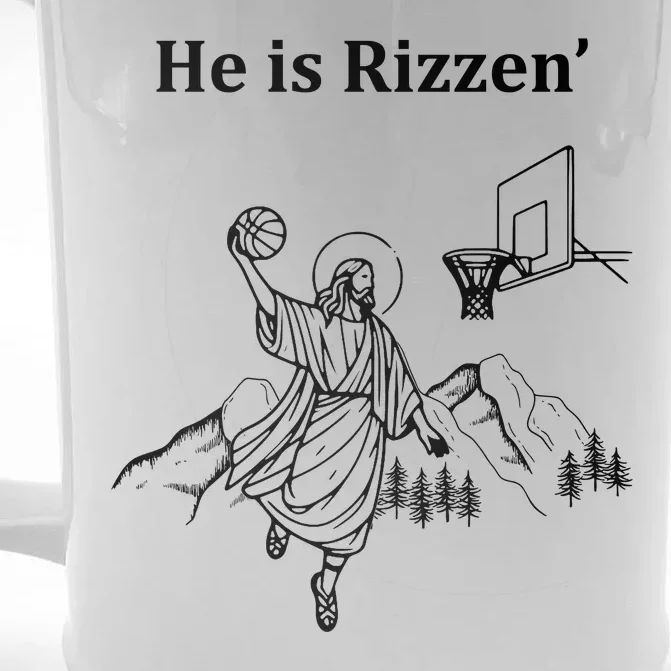 He Is Rizzen Jesus Christ He Has Risen Basketball Dunking Front & Back Beer Stein