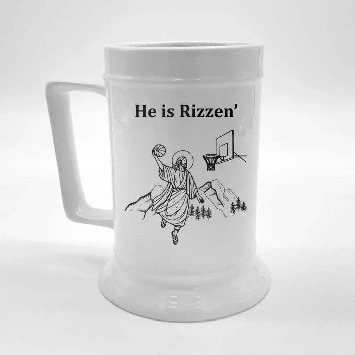 He Is Rizzen Jesus Christ He Has Risen Basketball Dunking Front & Back Beer Stein